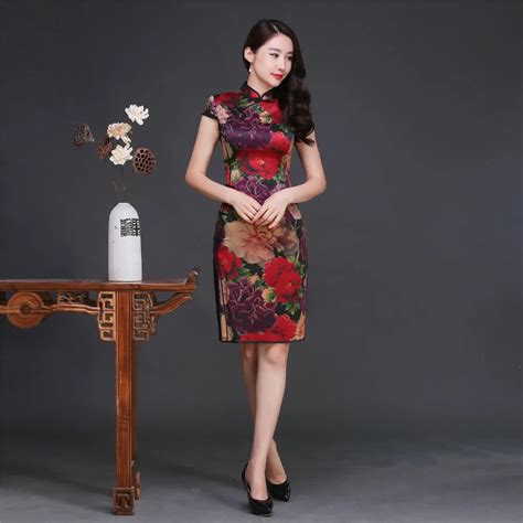 shanghai story knee length qipao silk cheongsam with lining folk style dress short sleeve