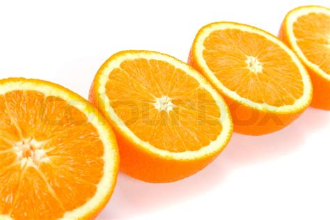 Fresh Oranges Halves Closeup On White Stock Image Colourbox