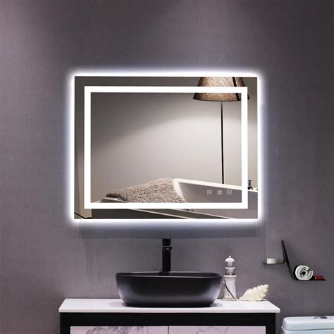 Ayzm 36”×28” Led Dimmable Bathroom Mirror Led Lighted Wall Mounted Mirror For Bathroom Vanity