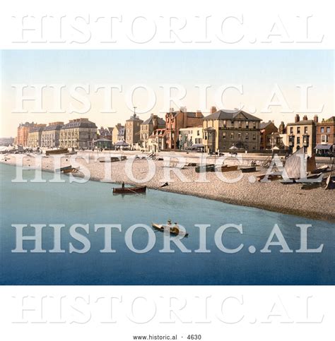 Historical Photochrom Of Buildings And Boats At The Waterfront Of Deal