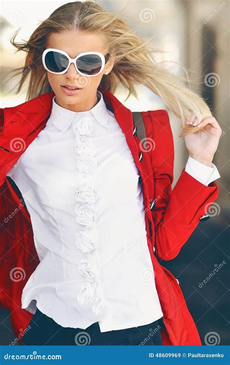 blonde girl posing outdoor wearing sunglasses stock image image of cheerful blonde 48609969