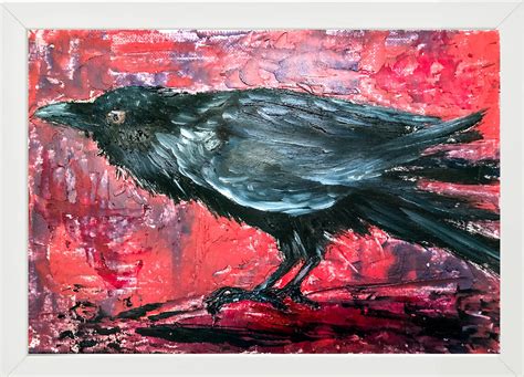 Crow Painting Original Artwork Black Crow Wall Art Bird Oil Etsy