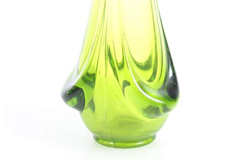 Lot Avocado Green Swung Glass Vase 15 Inches Tall