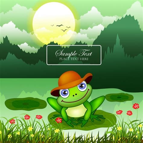 Wildlife Background Green Frog Wild Landscape Colored Cartoon Vectors