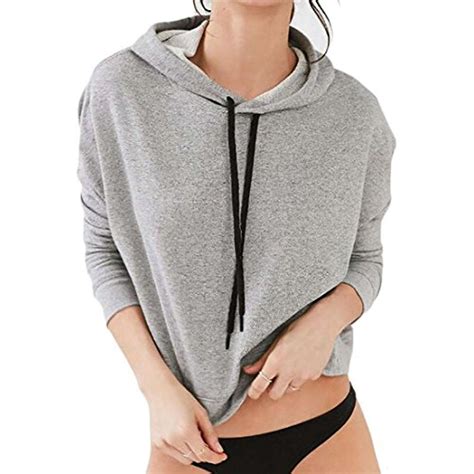 Womens Hoodie Drawstring Pullover Cross Back Solid Tops Sweatshirts