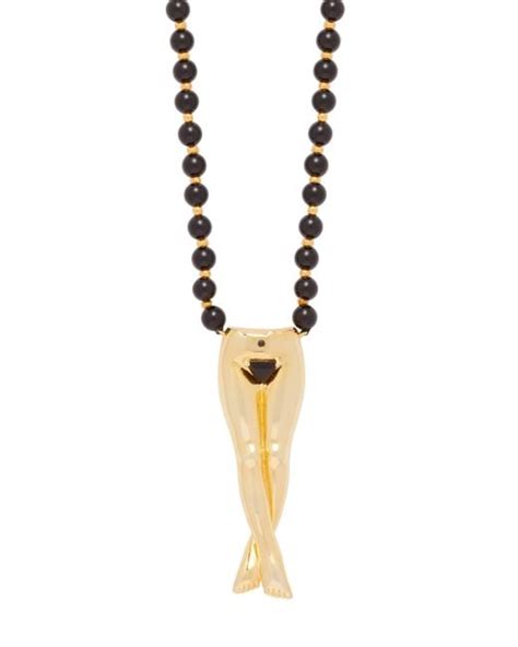 anissa kermiche précieux pubis agate and 24kt gold plated necklace in black lyst