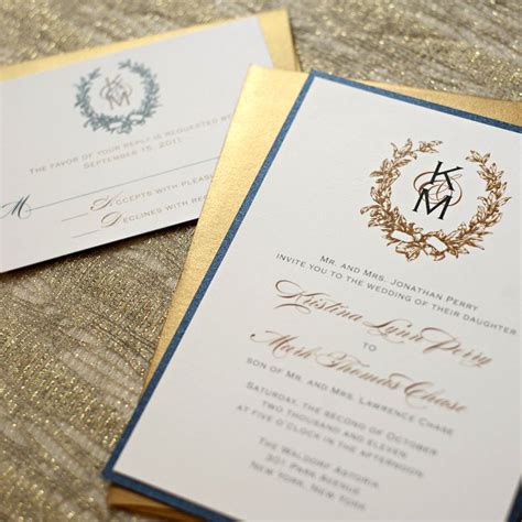 Gold Wreath Wedding Invitations With Wedding Monogram For Traditional