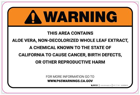 Warning Prop 65 Aloe Vera Non Decolorized Whole Leaf Extract Label