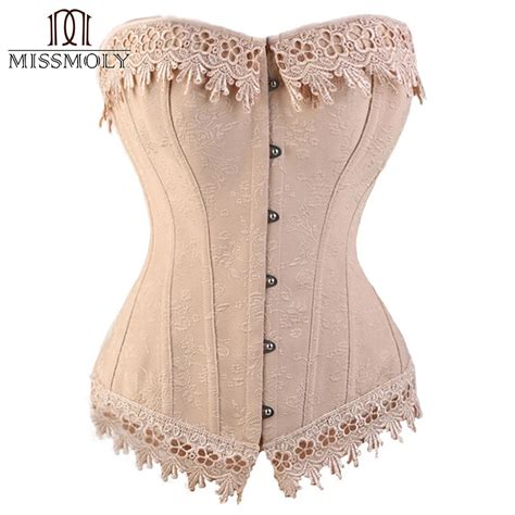 Miss Moly Womens Sexy Corset Top Bustier Overbust Nude Lace Up Back