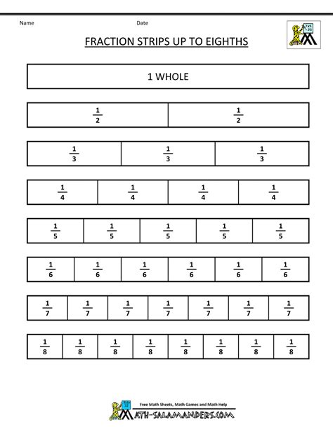 Free Fraction Strips Printable Printable Word Searches