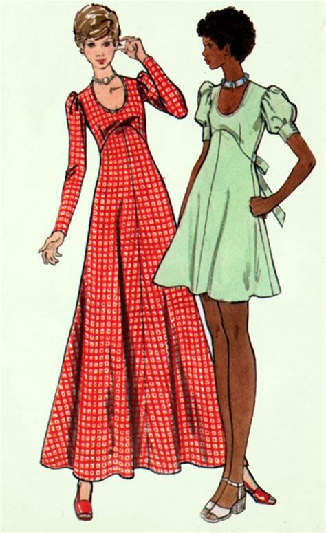 1970s Empire Maxi Or Mini Dress With Scooped Neckline Butterick 6950