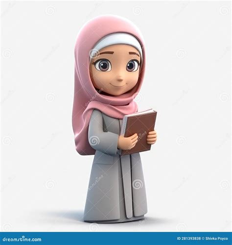 Muslim Girl Wearing Hijab Carrying Quran 3d Generative Ai Stock