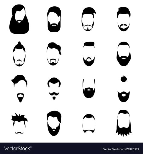 Silhouette Black Bearded Man Haircut Icon Set Vector Image