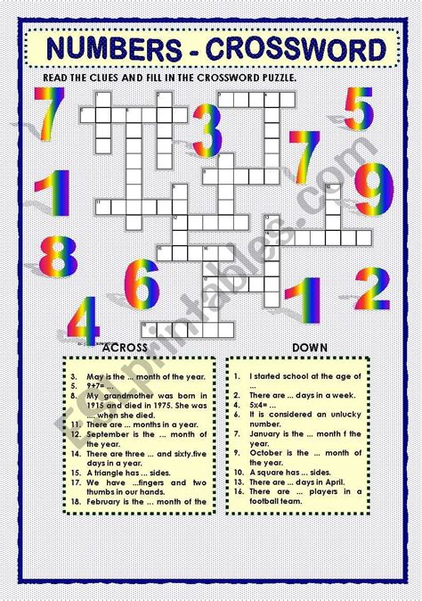 Numbers Crossword Esl Worksheet By Macomabi