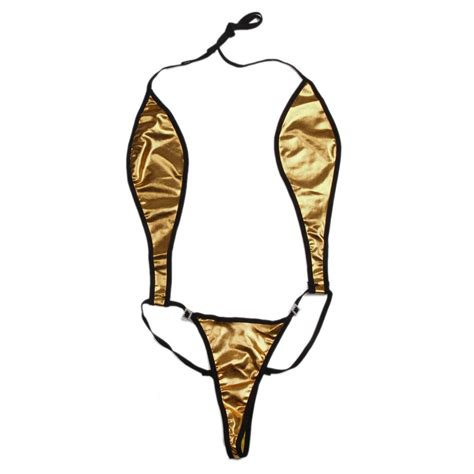 Women Sexy Lingerie Gold Patent Leather Bandage Bodydoll Bikini Underwear Sleepwear Suit Set Eu