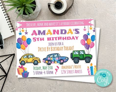 Drive By Birthday Parade Invitation Virtual Birthday Party Etsy In