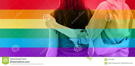 Close Up Of Happy Lesbian Couple Hugging At Home Stock Image Image Of