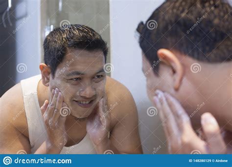 Man Wash His Face In Bathroom Stock Image Image Of Drops Indonesian