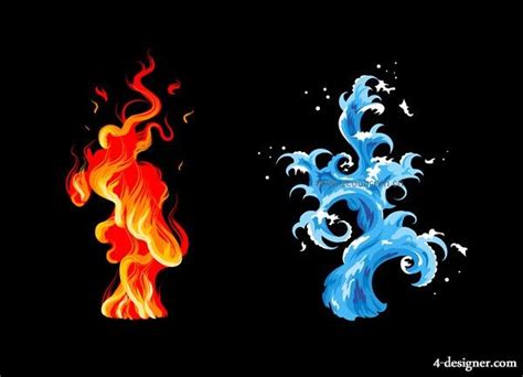 4 Designer Cool Water And Fire Vector Fire Drawing Fire Art Fire