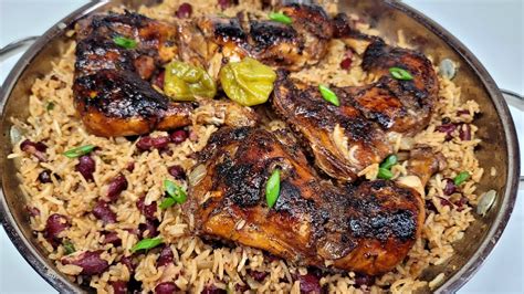 One Pot Jerk Chicken Rice And Peas Recipe Jamaican Style Youtube