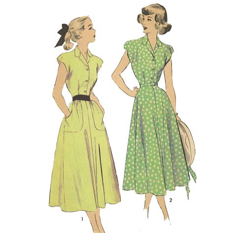 1940s Wartime Shirt Dress With Pockets Pdf Sewing Pattern