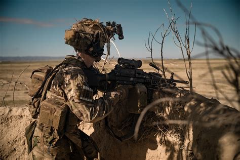 Member Of The 75th Ranger Regiment Stands Watch With His Mk48 Machine