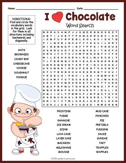 Free Printable Chocolate Word Search In 2021 Math Activities For Kids