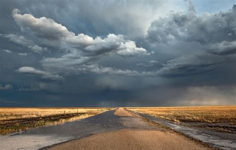 Wallpaper Puddles Road Clouds After The Rain Field Images For