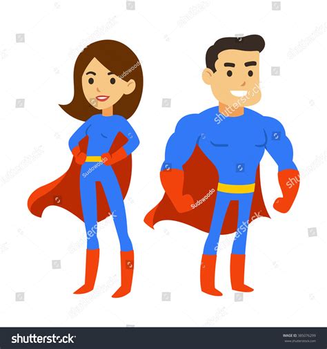 Cartoon Superhero Couple Man Woman Comic Stock Vector