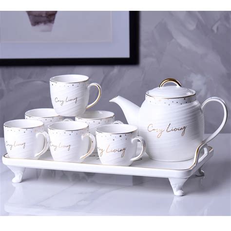 Nordic Minimalist Style Afternoon Tea Cup Sets 8 Pcs Ceramic Coffee Tea