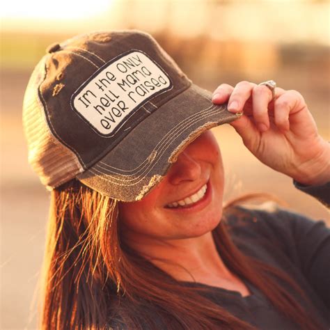 Mama Raised Trucker Hat In Distressed Black Trucker Hat Womens