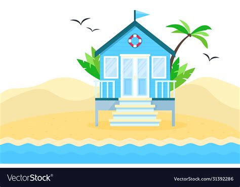 Flat Tropical Beach Hut On Royalty Free Vector Image