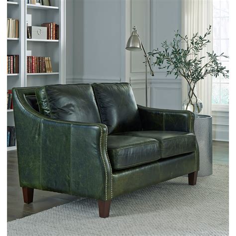 Essex Distressed Green Top Grain Leather Loveseat In 2020 Green