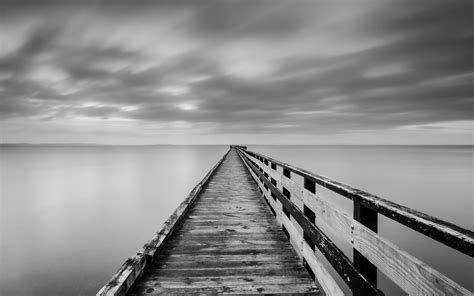 Lake Bridge Fog Ocean Sea Black White Monochrome