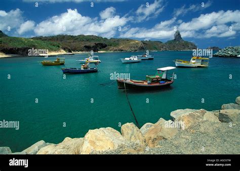 Brazil Fernando De Noronha Fishing Boats In Harbour Stock Photo Alamy