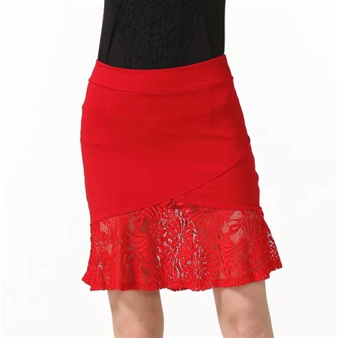 high waist pencil skirt plus size sexy lace skirts for women new fashion elegant ruffle hem