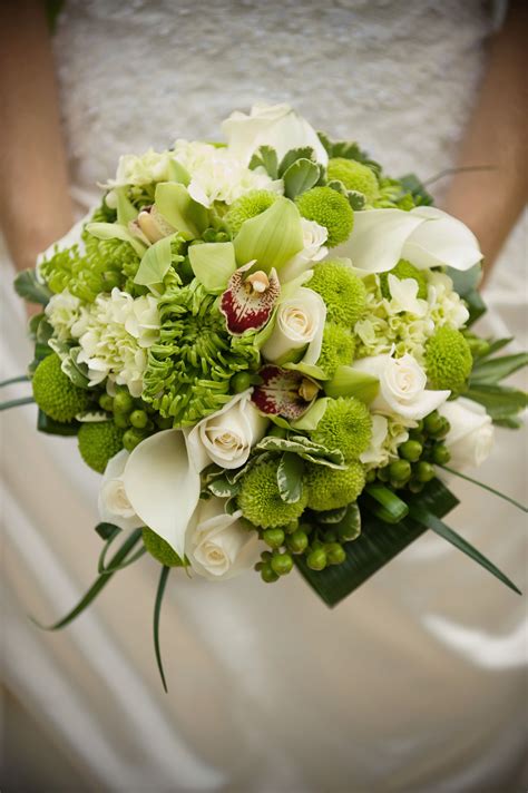 Bridal Bouquet White And Green Flowers Cymbidium Orchids White Roses White Calla Lilies