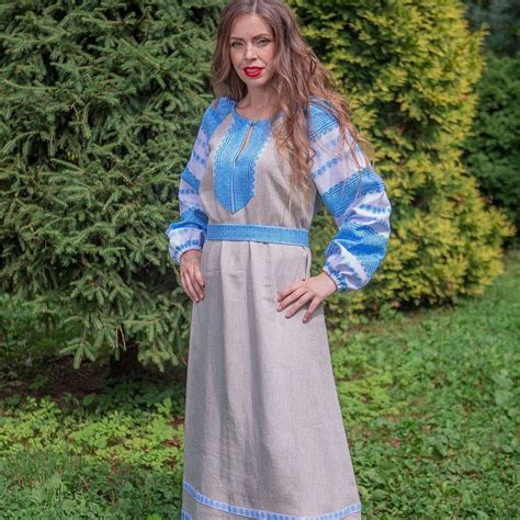 Romantic Traditional Russian Long Sleeve Linen Sarafan Casual Etsy Russian Clothing Russian
