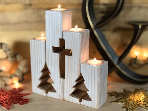 Rustic Cross And Christmas Tree Candle T Set And Advent Candle
