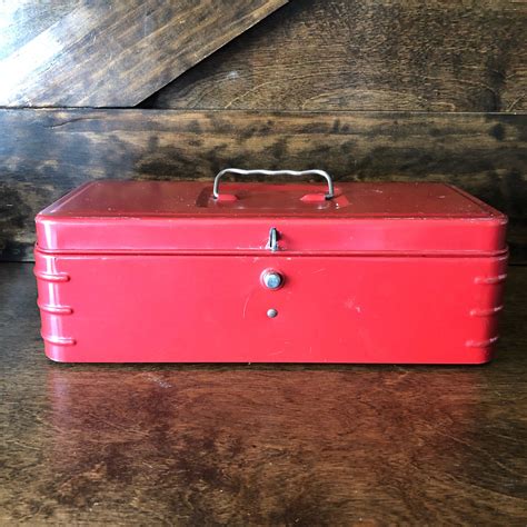 Vintage Metal Toolbox Red Tackle Box Small Metal Storage Etsy Metal