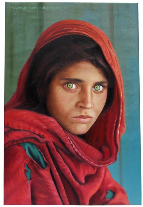 Sharbat Gula Afghan Mädchen Portrait Ölbild Leinwand Afghanistan