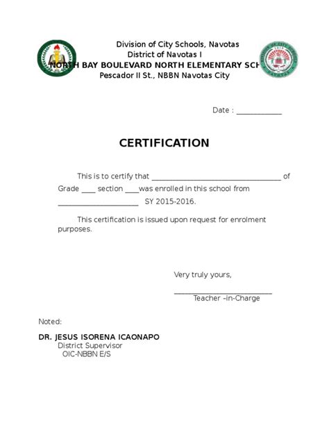 Certification Of Enrolment Pdf Schools