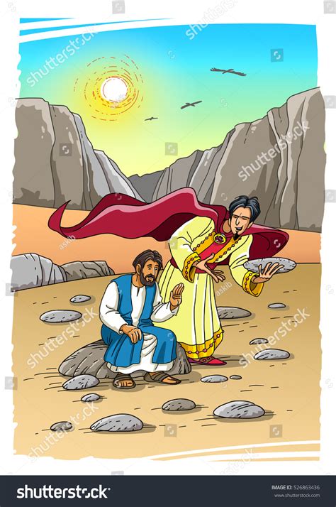 Satan Tempts Jesus Transform Stones Into Stock Illustration 526863436