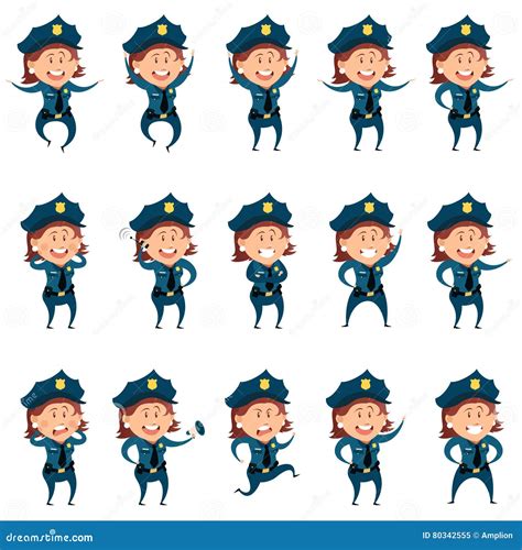 set of police women flat icons stock vector illustration of occupation design 80342555