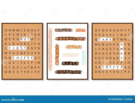 Three Posters Crossword Puzzle With Words Related To Coffee Stock
