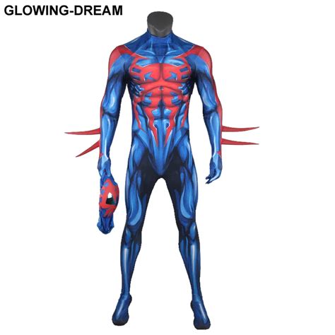 High Quality Blue Spider Man 2099 Costume With Mirror Lens U Zipper 3d