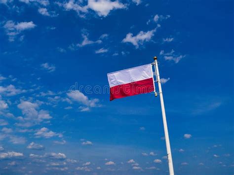 Flag Of Poland With Blue Sky Stock Photo Image Of White National