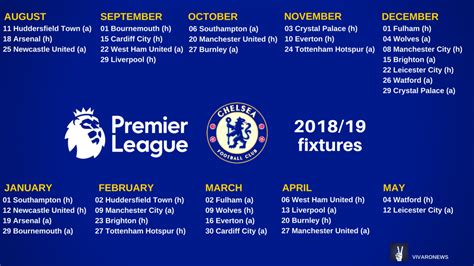 Get all the latest news, videos and ticket information as well as player profiles and information about stamford bridge, the home of the blues. Chelsea Premier League fixtures 2018-19 season - Vivaro News