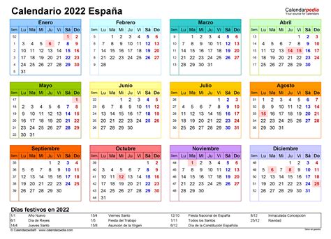 Calendario 2022 Para Imprimir Anual 2022 Spain