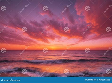 Horizon Embrace: Stunning Sunset Over the Ocean with Orange Glowing